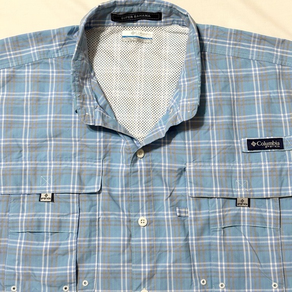 Columbia PFG Super Bahama Blue Plaid L/S Button-Down Collared Sport Shirt - XL - Picture 3 of 16